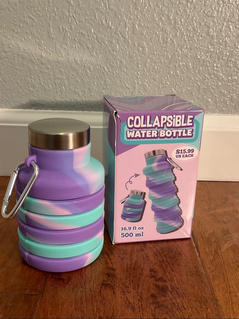 Collapsible Silicone Water Bottle - Purple & Teal